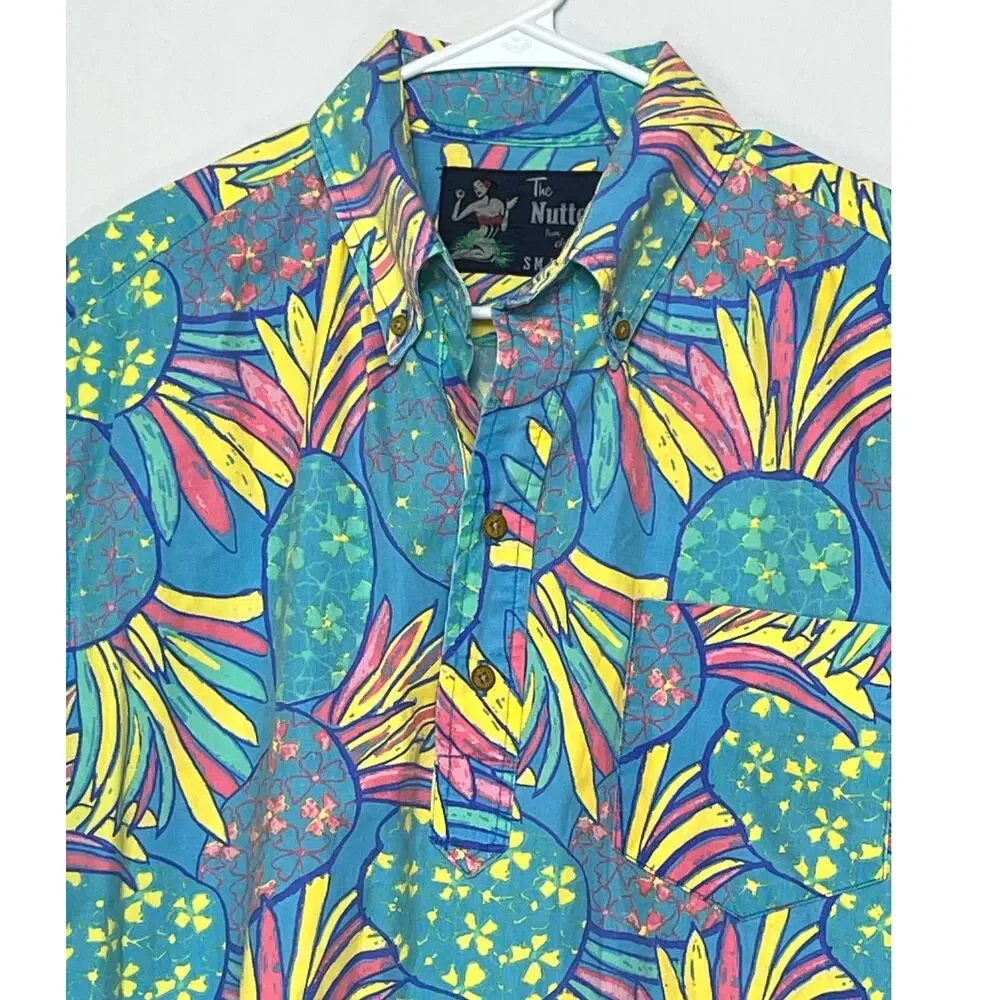 Chubbies The Nutter Mens XL Blue Yellow Hawaiian Print Short Sleeve Button Shirt